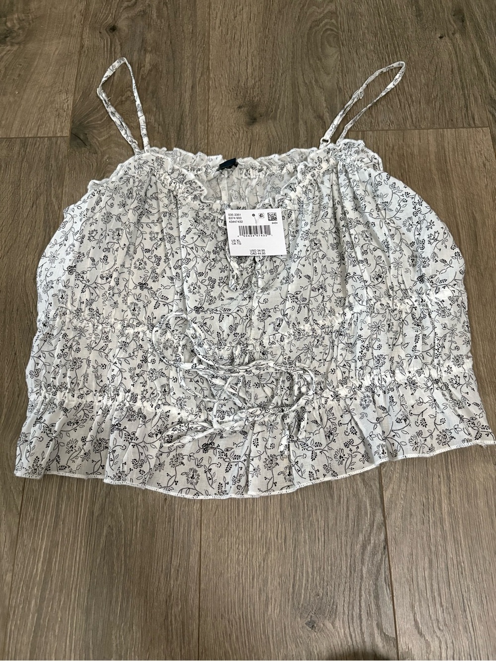 American Eagle Outfitters White and Black Floral Spaghetti Cami